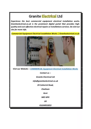 Commercial Equipment Electrical Installation Works  Graniteelectrical.co.uk