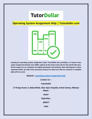 Operating System Assignment Help | Tutordollar.com