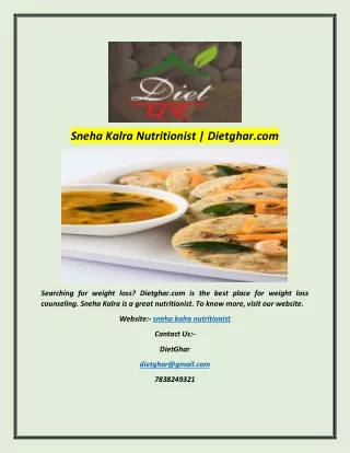 Sneha Kalra Nutritionist | Dietghar.com