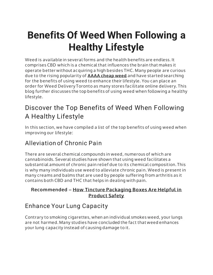 benefits of weed when following a healthy