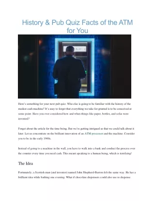 history pub quiz facts of the atm for you