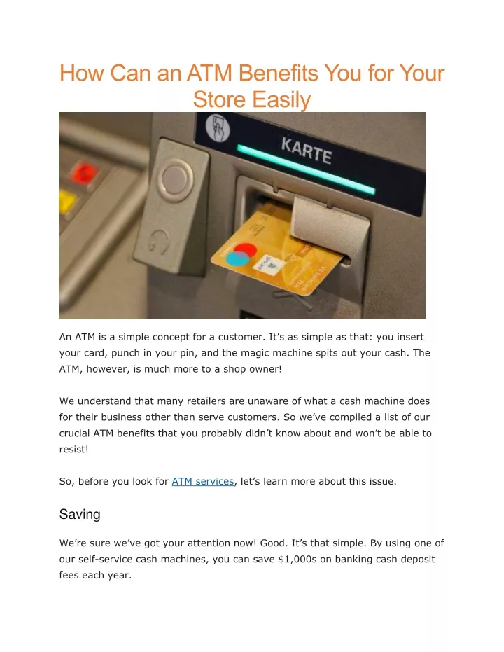 how can an atm benefits you for your store easily