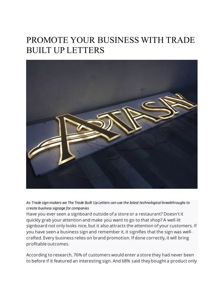 promote your business with trade built up letters