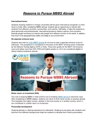 Reasons to Pursue MBBS Abroad