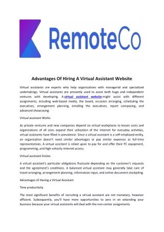 Advantages Of Hiring A Virtual Assistant Website