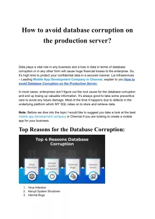 How to avoid database corruption on the production server