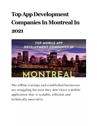 Top App Development Companies In Montreal In 2021