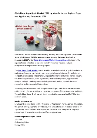 global low sugar drink market 2021