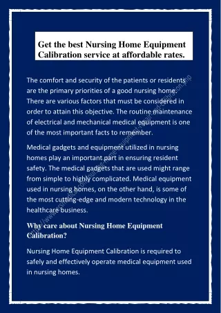 Get the best Nursing Home Equipment Calibration service at affordable rates.