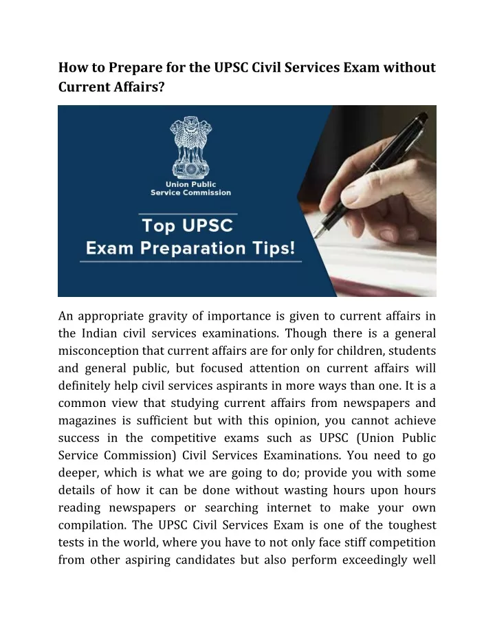 PPT - How To Prepare For The UPSC Civil Services Exam Without Current ...