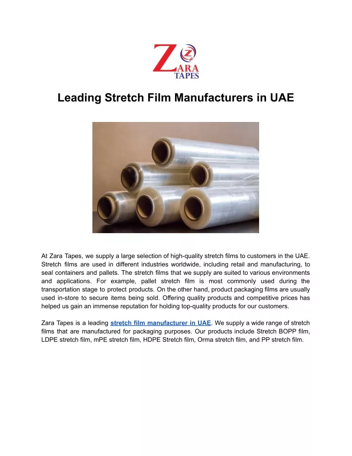 leading stretch film manufacturers in uae