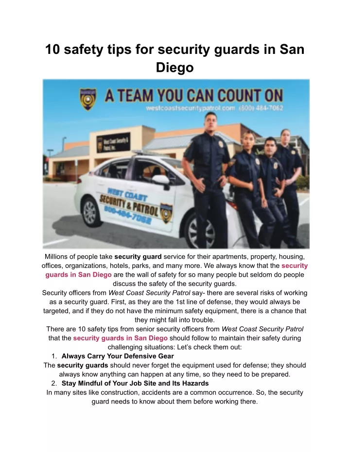 10 safety tips for security guards in san diego