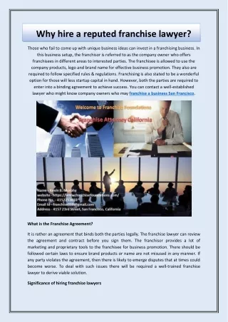 why hire a reputed franchise lawyer