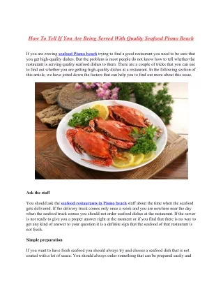 How To Tell If You Are Being Served With Quality Seafood Pismo Beach