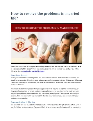 how to resolve the problems in married life