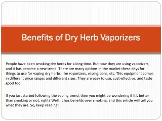 Benefits of Dry Herb Vaporizers