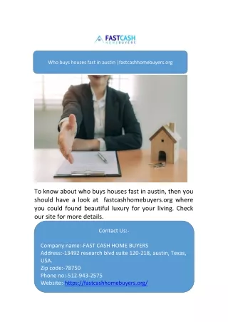 Who buys houses fast in austin |fastcashhomebuyers.org