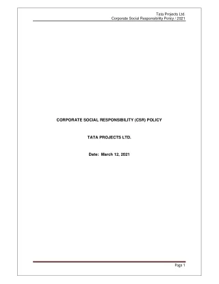 Tata Projects Ltd. Corporate Social Responsibility Policy  2021