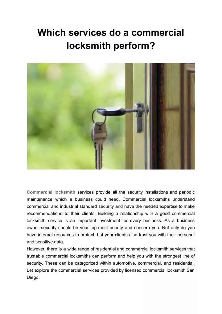 which services do a commercial locksmith perform
