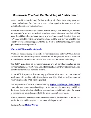 Motorwork- The Best Car Servicing At Christchurch