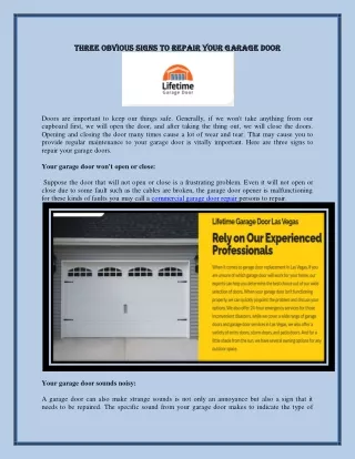 Three obvious signs to repair your garage door