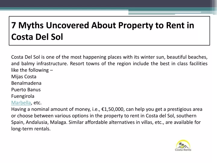 7 myths uncovered about property to rent in costa del sol