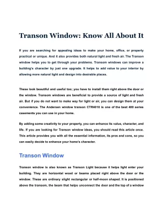 transon window know all about it