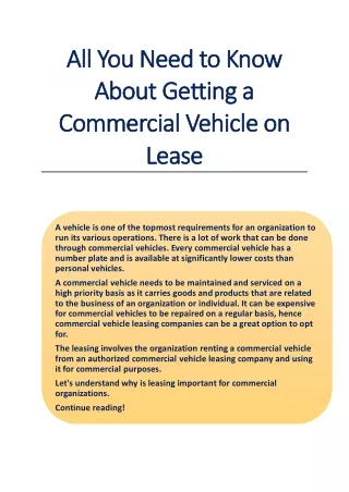 All You Need to Know About Getting a Commercial Vehicle on Lease