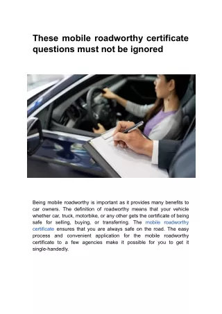 these mobile roadworthy certificate questions