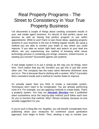 real property programs the street to consistency