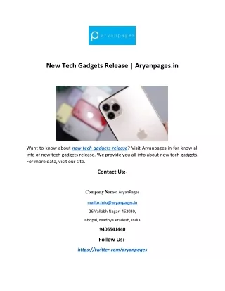 New Tech Gadgets Release | Aryanpages.in