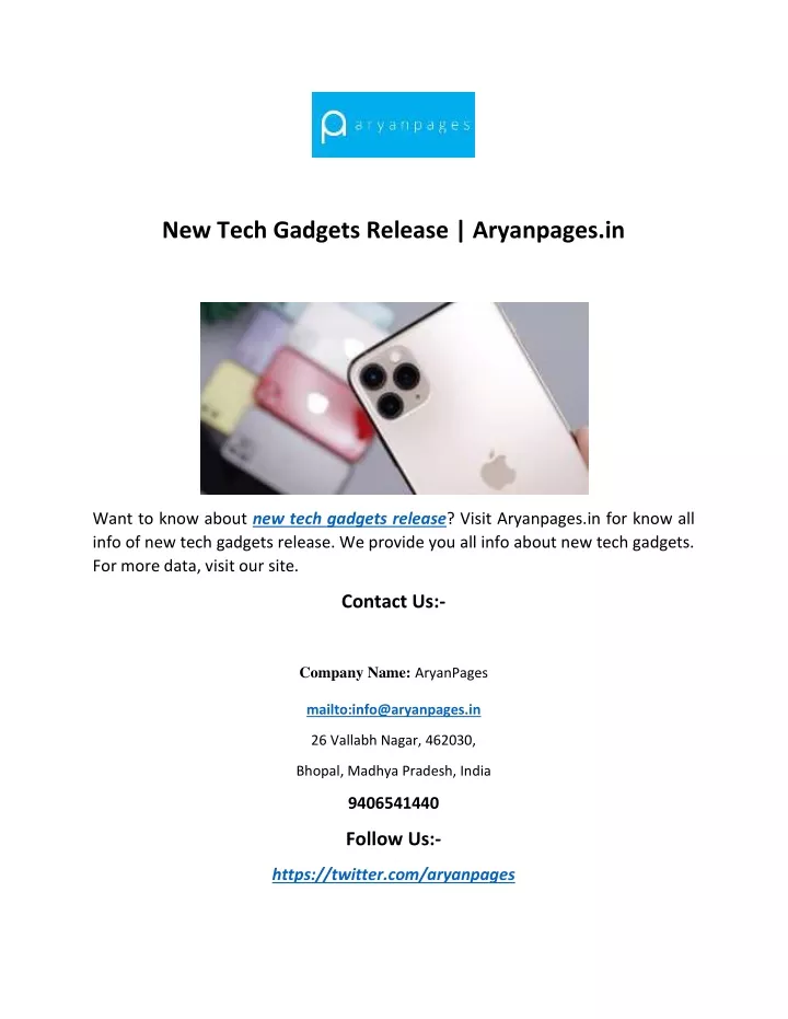 new tech gadgets release aryanpages in
