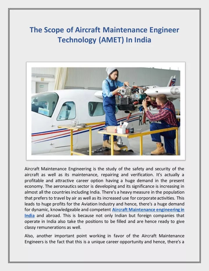 the scope of aircraft maintenance engineer