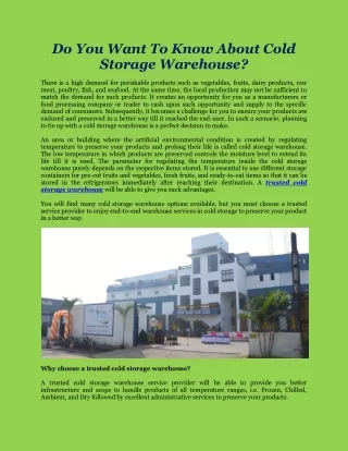 Do You Want To Know About Cold Storage Warehouse