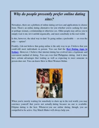 Why do people presently prefer online dating sites