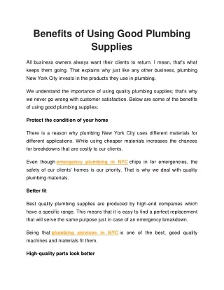 Benefits of Using Good Plumbing Supplies