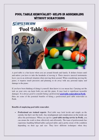 Pool Table Removalist- Helps in assembling without scratching