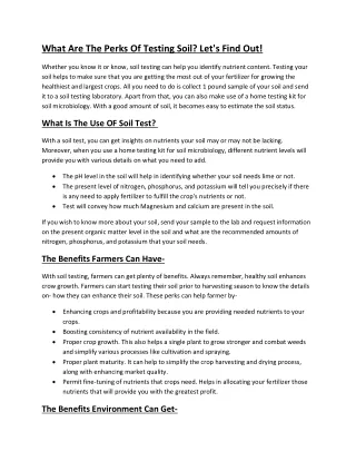 what are the perks of testing soil let s find out