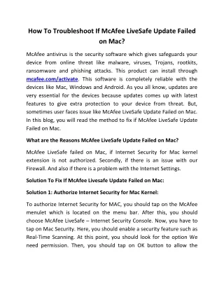 how to troubleshoot if mcafee livesafe update