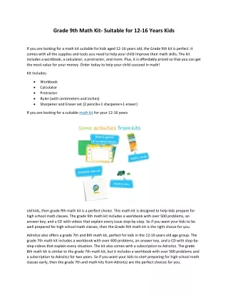 Grade 9th Math Kit- Suitable for 12-16 Years Kids