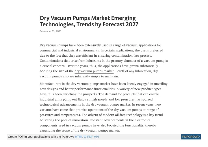 dry vacuum pumps market emerging technologies