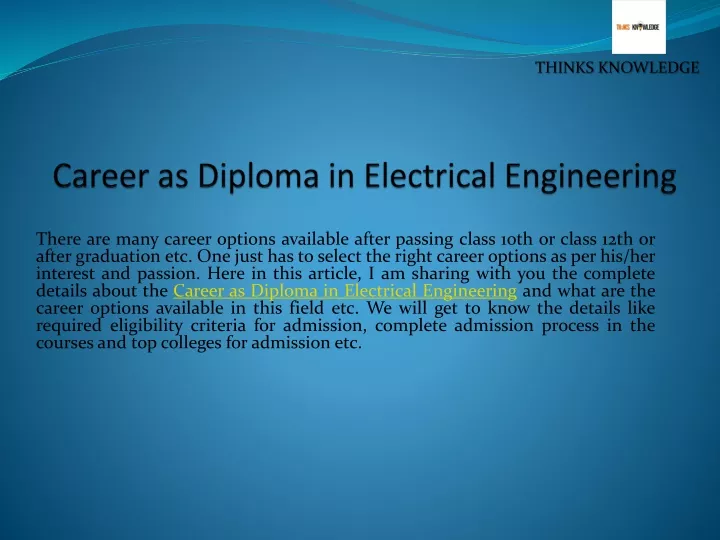 career as diploma in electrical engineering