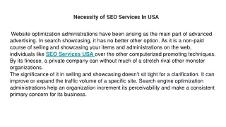 Necessity of SEO Services In USA