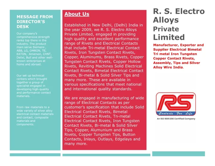 r s electro alloys private limited manufacturer