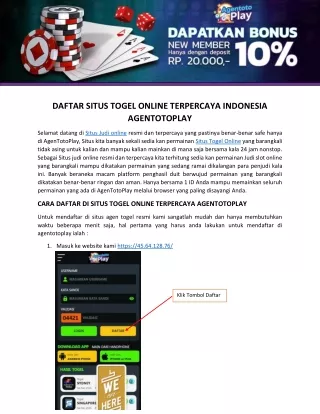 Situs Togel Online Terpercaya Indonesia Agentotoplay