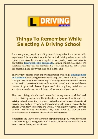 things to remember while selecting a driving