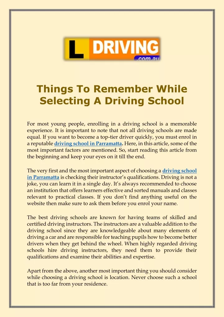 things to remember while selecting a driving