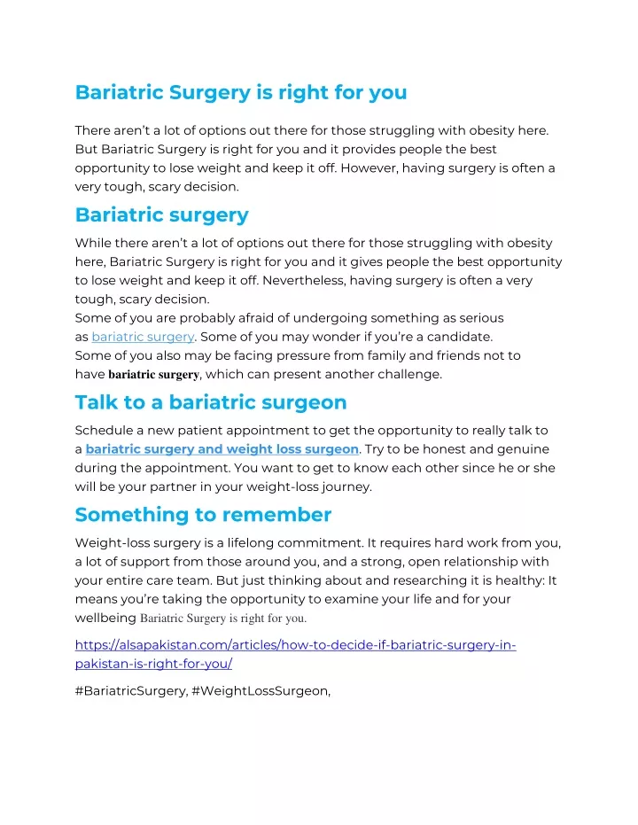 bariatric surgery is right for you