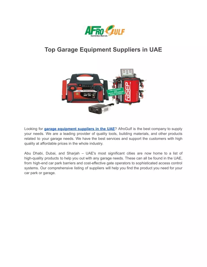 top garage equipment suppliers in uae