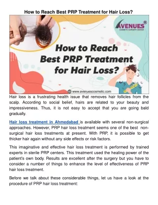 ​How to Reach Best PRP Treatment for Hair Loss?